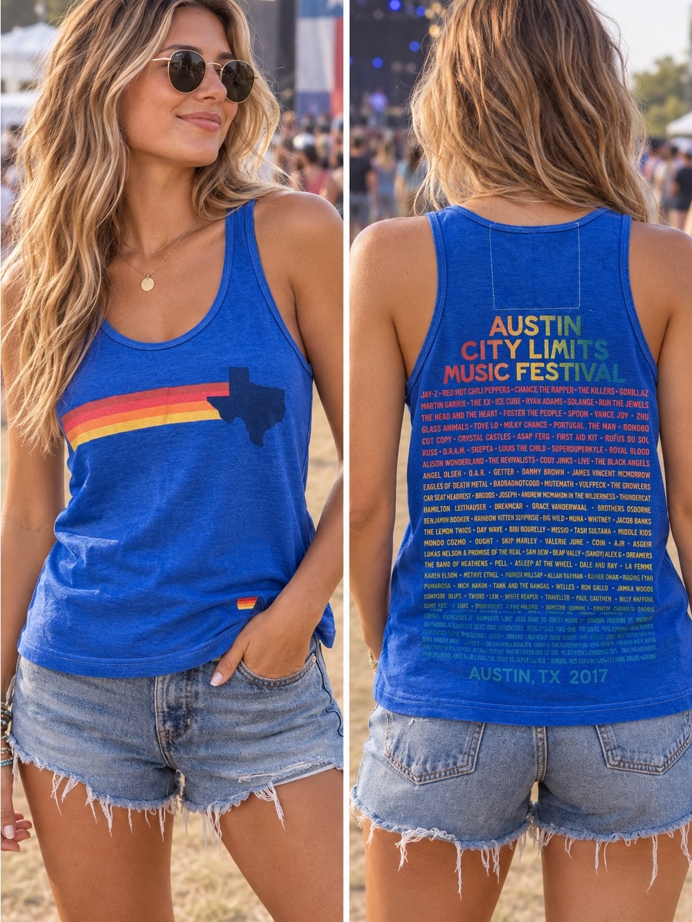 Aviator Nation Royal Blue Tank with Rainbow Stripe & Texas Silhouette